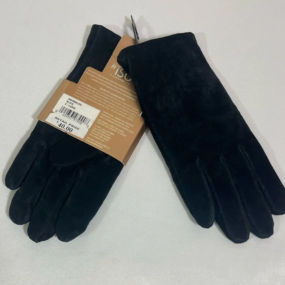 Isotoner Water Repellant Suede Leather Gloves Women’s XL Black New Vintage 2005